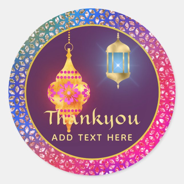 Arabian, Moroccan, Bollywood Party Personalised Classic Round Sticker (Front)