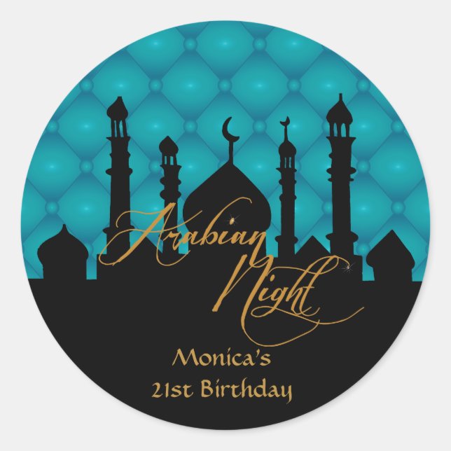 Arabian Night, Birthday Party Stickers (Front)