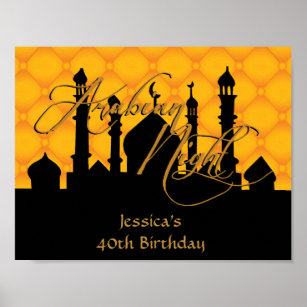 Arabian Night, Gold Birthday Party Poster