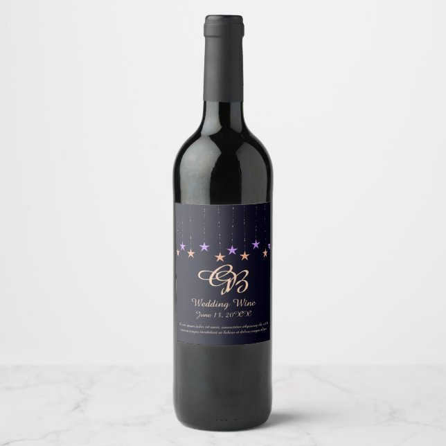 Arabian Night Purple and Gold Stars Wine Label (Front)