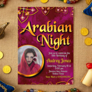 Arabian Night with Photo - Pink Invitation