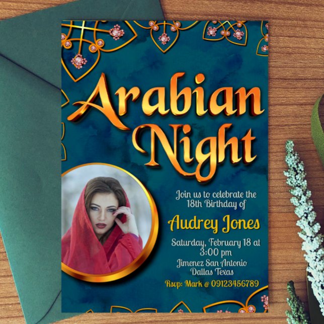 Arabian Night with Photo Turquoise Invitation (Creator Uploaded)