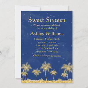 Arabian Nights Blue Stars Sweet 16 Birthday Party Invitation