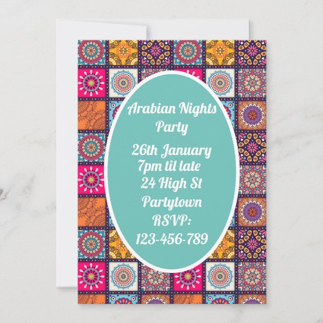 Arabian Nights colourful mosaic party theme Invitation (Front)