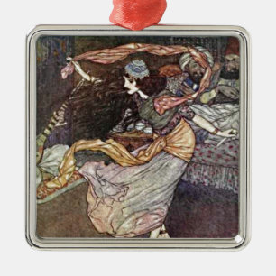 Arabian Nights Dancing Girl with Scarves Illustrat Metal Tree Decoration