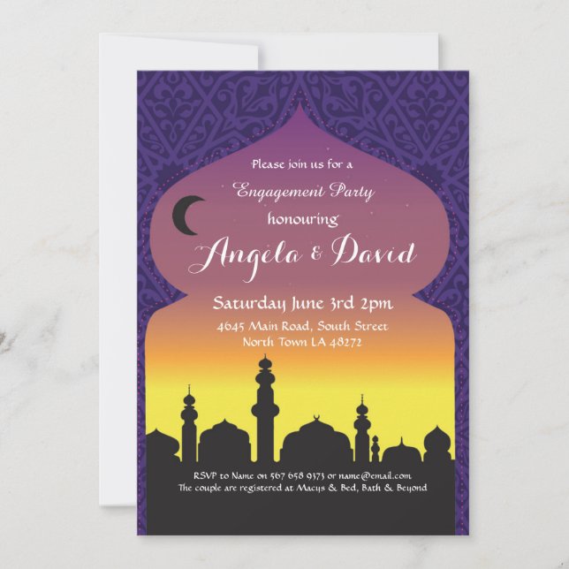 Arabian Nights Engagement Wedding Invites (Front)