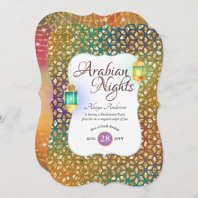 Arabian Nights Exotic Party String Lights Lanterns Invitation (Front/Back)