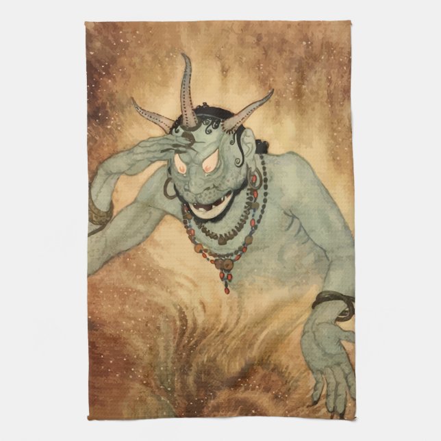 Arabian Nights Genie by Edmund Dulac Tea Towel (Vertical)