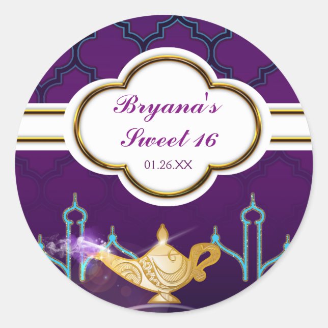 Arabian Nights Gold Magic Lamp Party  Classic Round Sticker (Front)