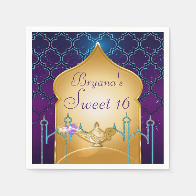 Arabian Nights Gold Magic Lamp Party  Napkin (Front)