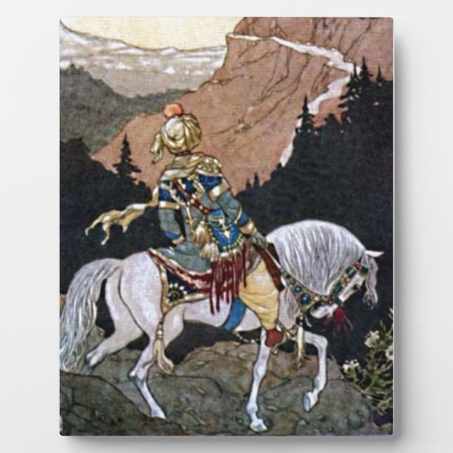 Arabian Nights Knight Prince on White Horse Plaque (Front)