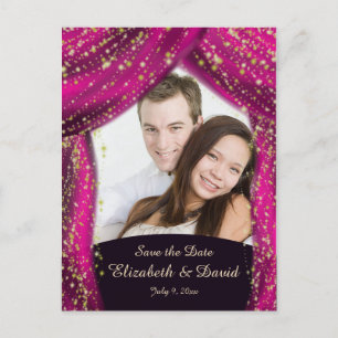 Arabian Nights Magenta & Gold Photo Save the Date Postcard