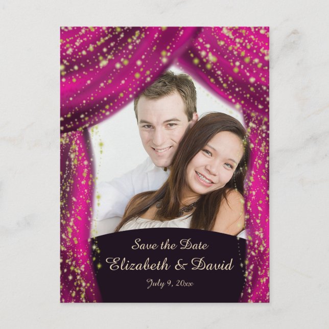 Arabian Nights Magenta & Gold Photo Save the Date Postcard (Front)