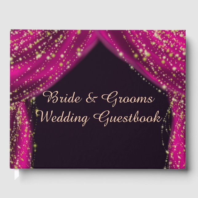 Arabian Nights Magenta & Gold Stars Wedding Guest Book (Front)