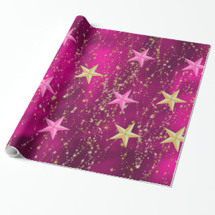 Arabian Nights Magenta & Gold Stars Wrapping Paper