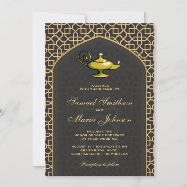 Arabian Nights Magic Lamp Grey Wedding Invitation (Front)