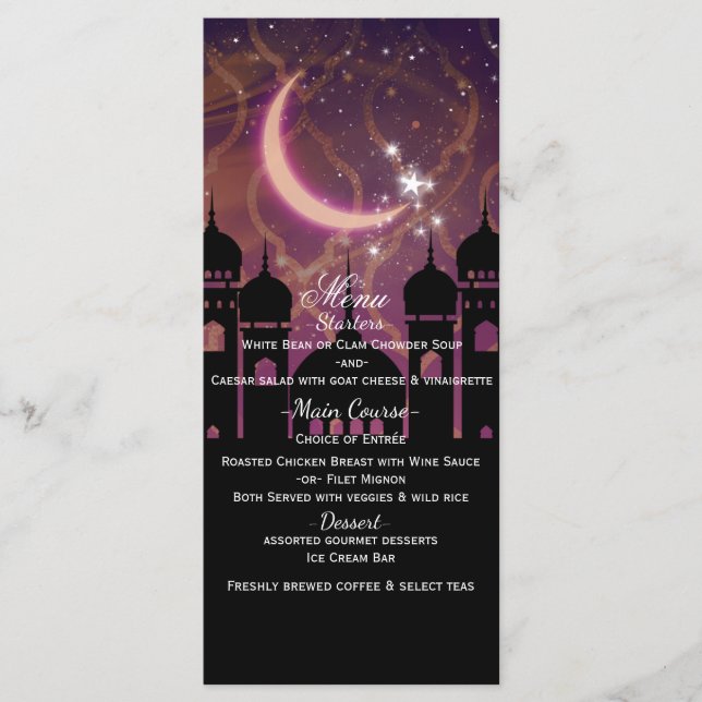 Arabian Nights Moroccan Middle Eastern Party Menu (Front)