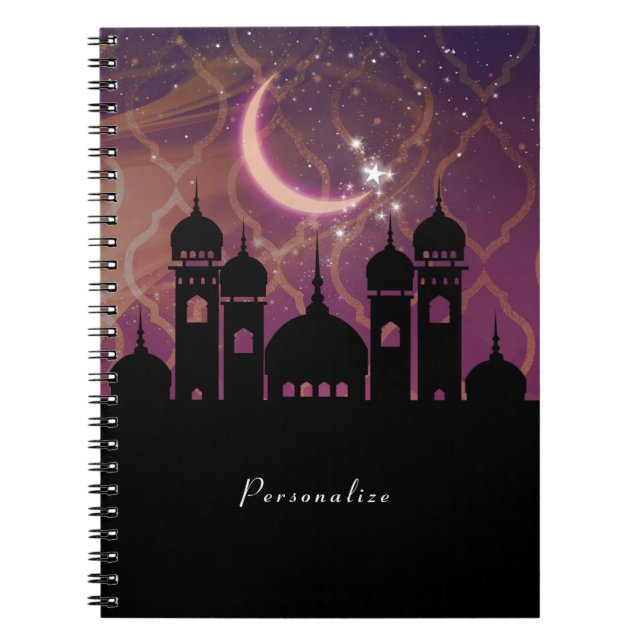 Arabian Nights Moroccan Middle Eastern Purple Pink Notebook (Front)