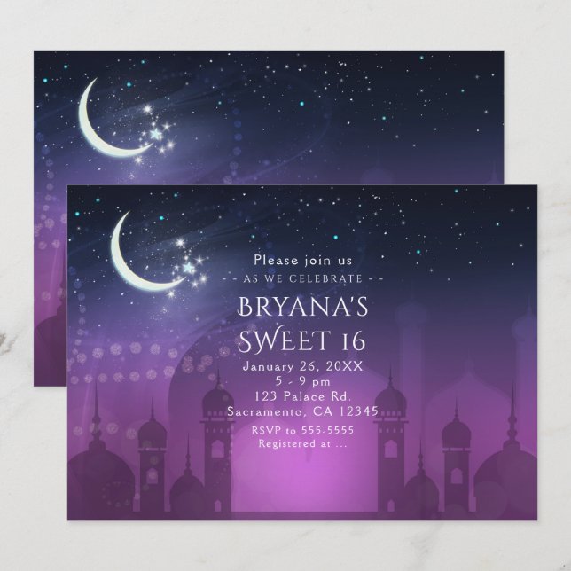 Arabian Nights Moroccan Purple Moolight Invitation (Front/Back)