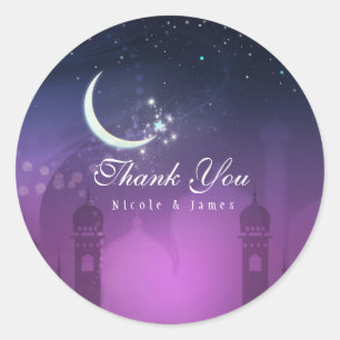 Arabian Nights Moroccan Purple Moonlight Classic Round Sticker
