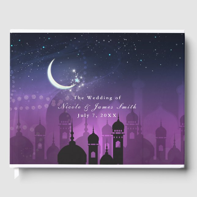 Arabian Nights Moroccan Purple Moonlight Guest Book (Front)