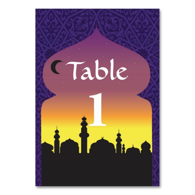 Arabian Nights Pattern Table Number Wedding (Front)