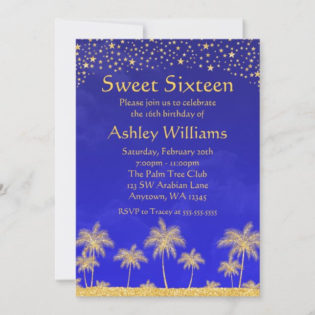 Arabian Nights Stars Sweet 16 Birthday Party Invitation (Front)