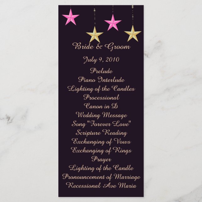 Arabian Nights Stars Wedding Program Card (Back)
