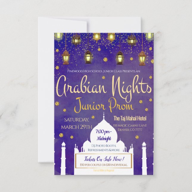 Arabian Nights Theme Junior Prom Invitation (Front)