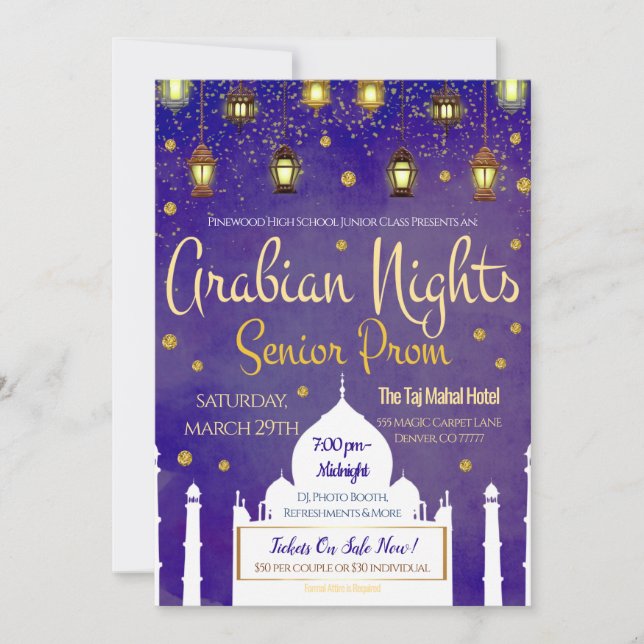 Arabian Nights Theme Senior Prom Invitation (Front)