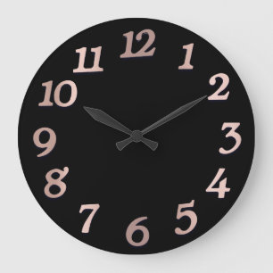 Arabian Numbers Rose Gold Metallic Pink Black Large Clock