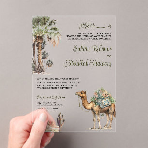 Arabian Palm Desert Camel Muslim Wedding Acrylic Invitations