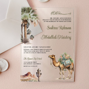 Arabian Palm Desert Camel Muslim Wedding Acrylic Invitations