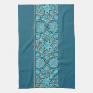 Arabian Teal Turquoise Blue Flower Mandala Tea Towel
