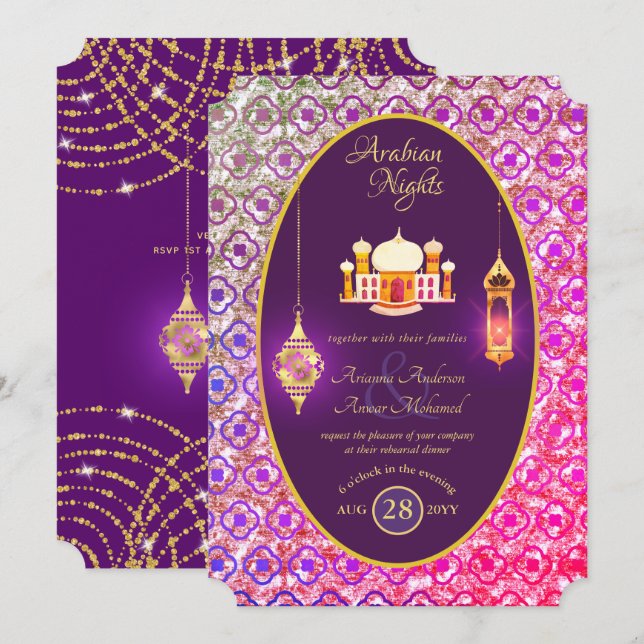 Arabian Wedding Couple Engagement Rehearsal Dinner Invitation (Front/Back)