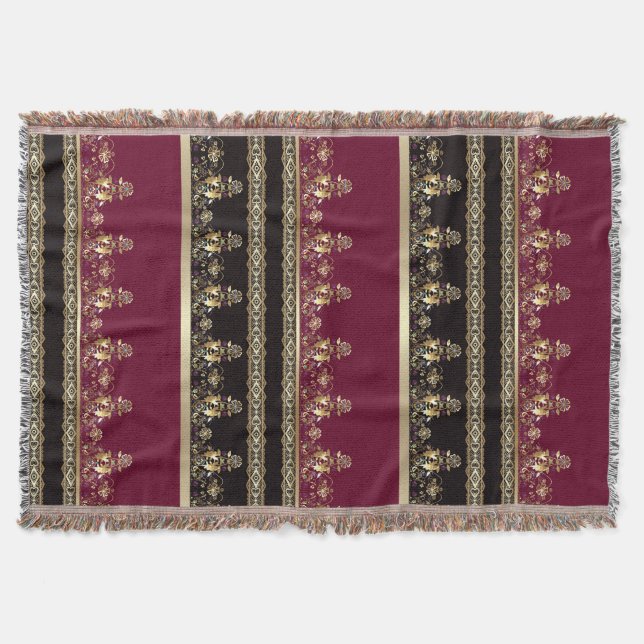 Arabic antique decorative east ornamental baroque throw blanket (Front)