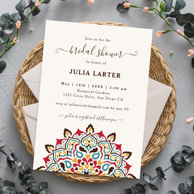 Arabic Art Nouveau Floral Mandala Bridal Shower Invitation (Creator Uploaded)