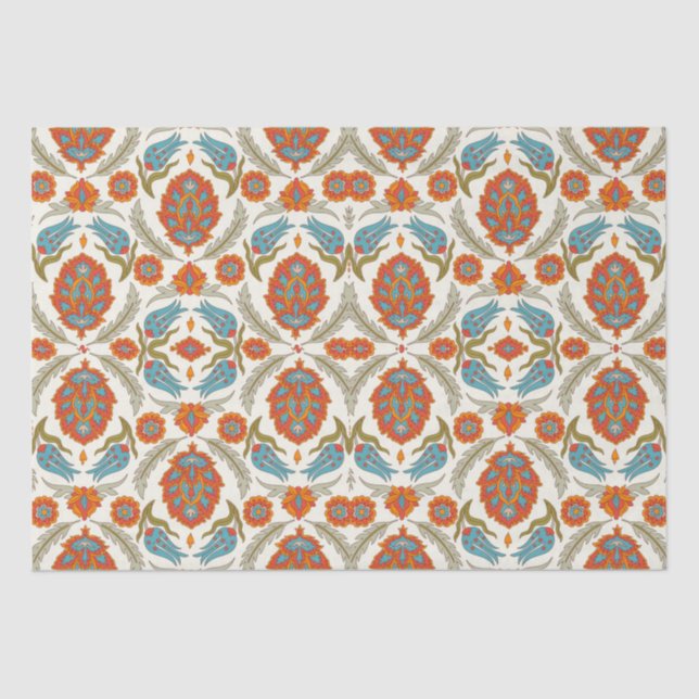 Arabic Boho Elegant Floral Moroccan Peacock  Tissue Paper (Front)