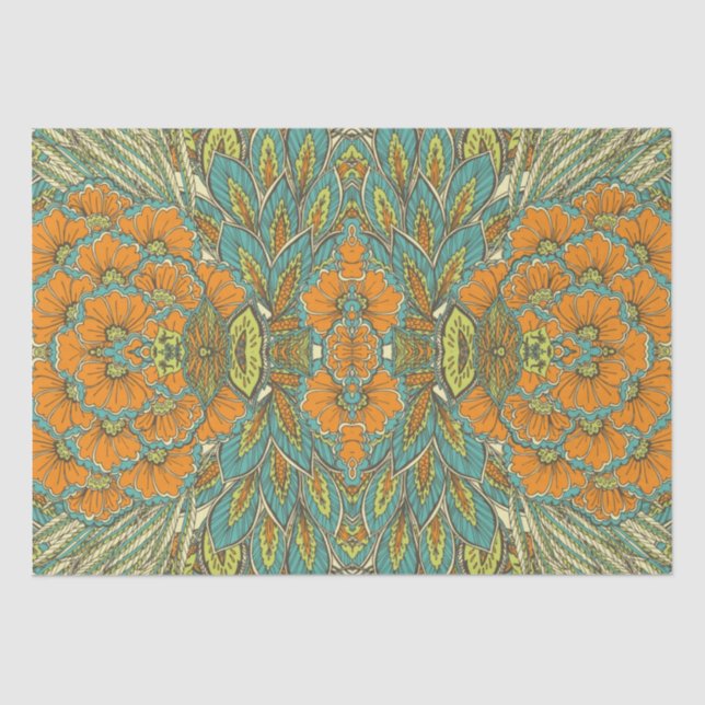 Arabic Boho Elegant Floral Moroccan Peacock  Tissue Paper (Front)