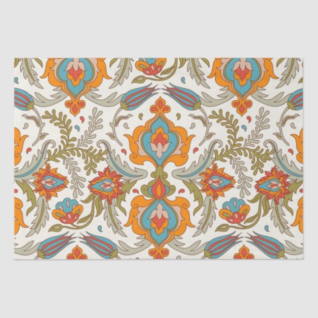 Arabic Boho Elegant Floral Moroccan Peacock  Tissue Paper (Front)