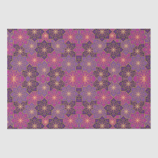 Arabic Boho Elegant Geometric Moroccan Pink Purple Tissue Paper (Front)