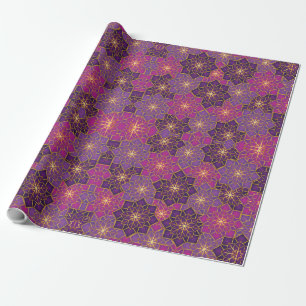 Arabic Boho Elegant Geometric Moroccan Pink Purple Wrapping Paper