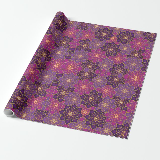 Arabic Boho Elegant Geometric Moroccan Pink Purple Wrapping Paper (Unrolled)