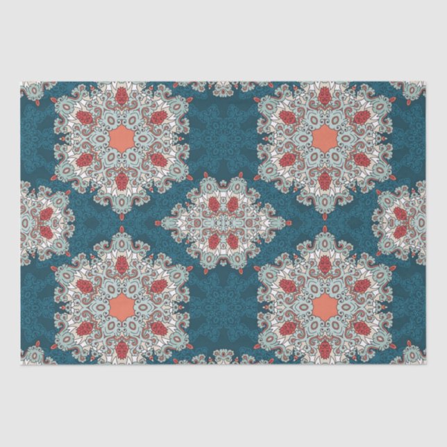 Arabic Boho Elegant Geometric Moroccan Retro Teal Tissue Paper (Front)
