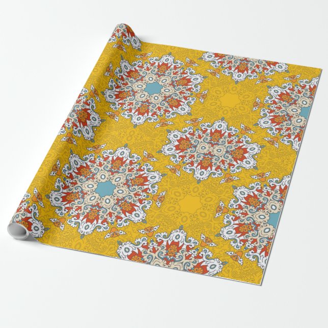 Arabic Boho Elegant Geometric Moroccan Yellow Wrapping Paper (Unrolled)
