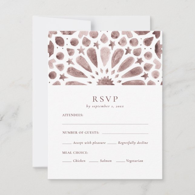 Arabic Brown Geometric Tile Meal Choice RSVP Card (Front)
