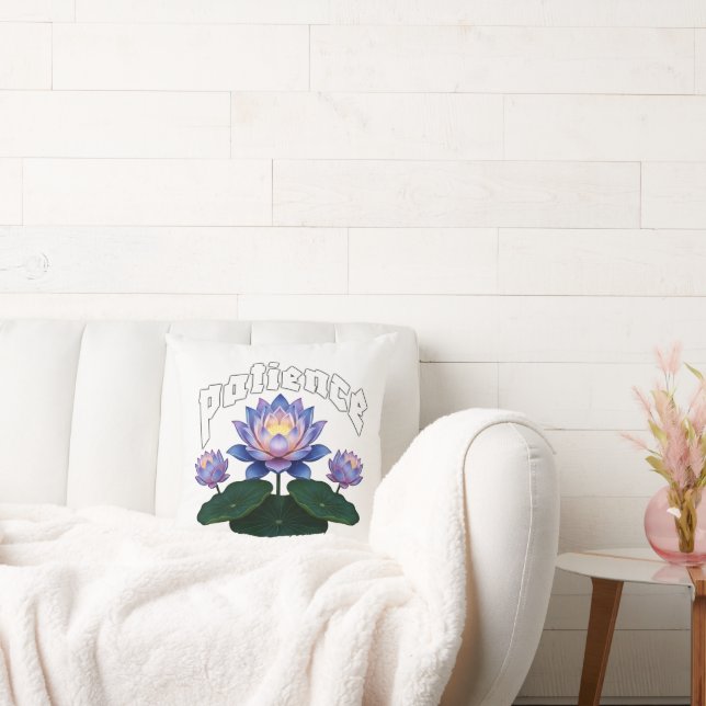 Arabic Calligraphy Sabr Patience - Zen Lotus Flowe Cushion (Couch)