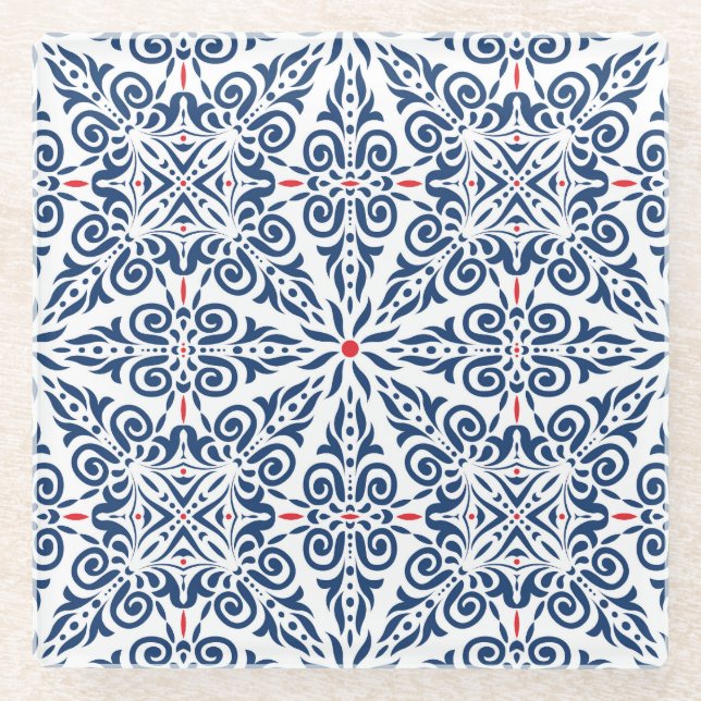 Arabic Colourful Vintage Seamless Pattern Glass Coaster (Front)