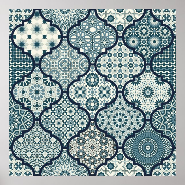 Arabic decorative azulejos tiles patchwork islamic poster (Front)