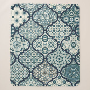 Arabic decorative azulejos tiles patchwork islamic sherpa blanket